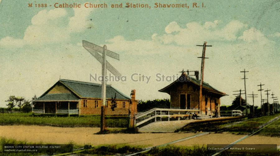 Postcard: Catholic Church and Station, Shawomet, Rhode Island